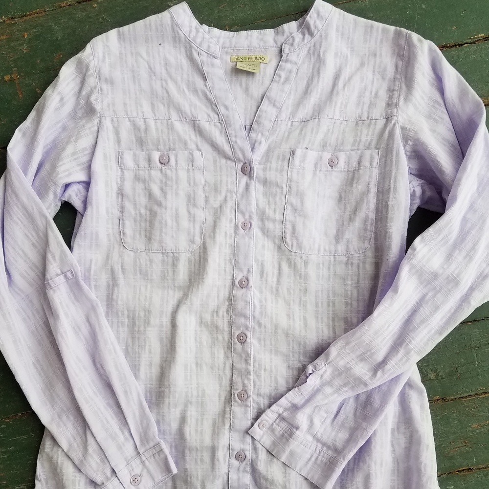 EXOFFICIO Lavender half button tunic blouse